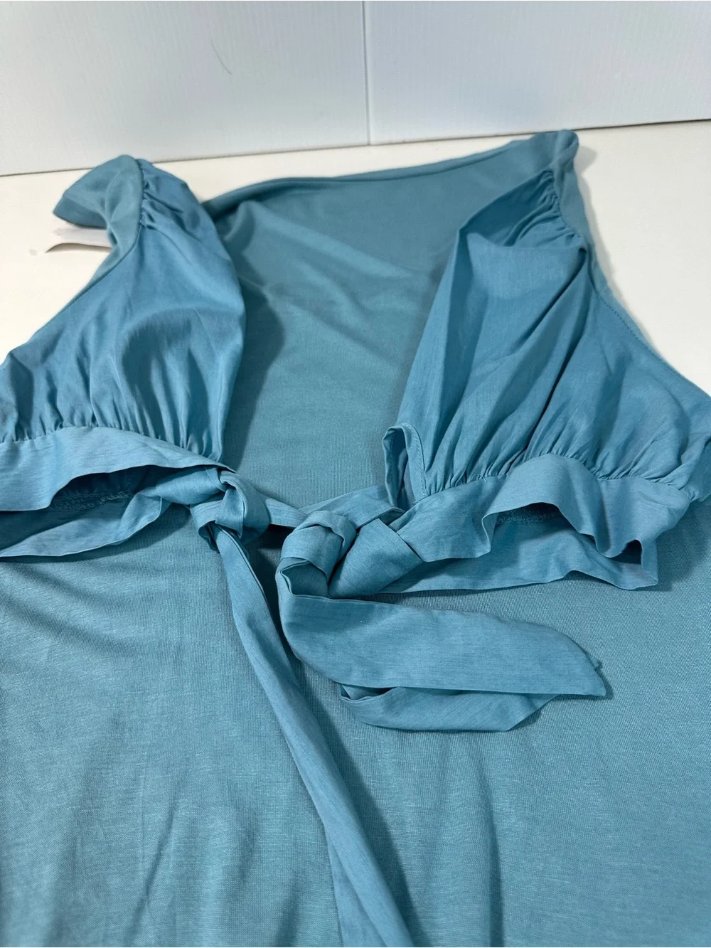 Ann Taylor Loft NWT Puff Tie Sleeves Top Blue Green Short Sleeves Soft Comfy L